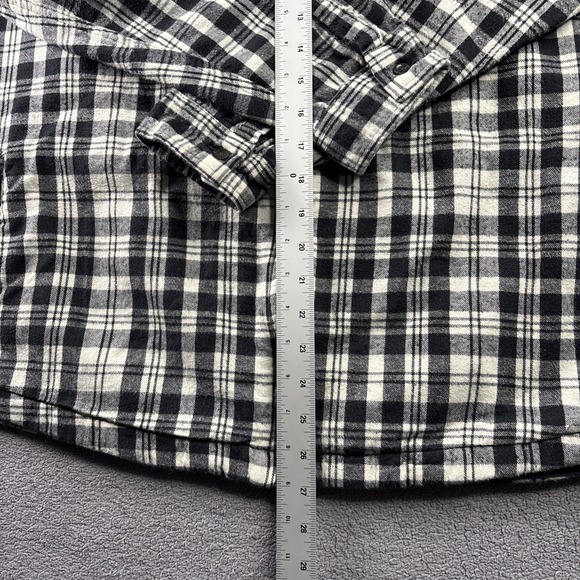 LL BEAN Womens Full Zip Hooded Jacket-All Cotton Black/White Plaid-Relaxed Fit L - Picture 3 of 16